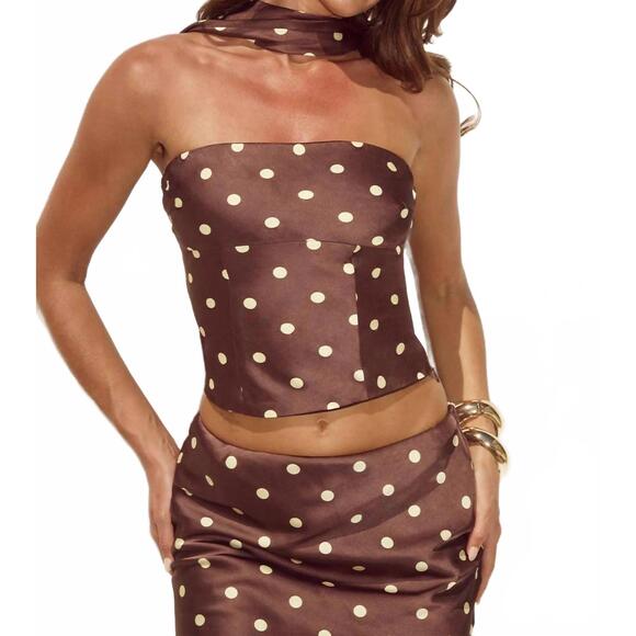RUNAWAY THE LABEL Tops - NEW RUNAWAY THE LABEL blaine polka dot top in cream choc lemon